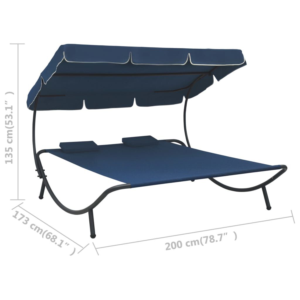 vidaXL Outdoor Lounge Bed with Canopy and Pillows Blue