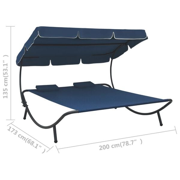 vidaXL Outdoor Lounge Bed with Canopy and Pillows Blue