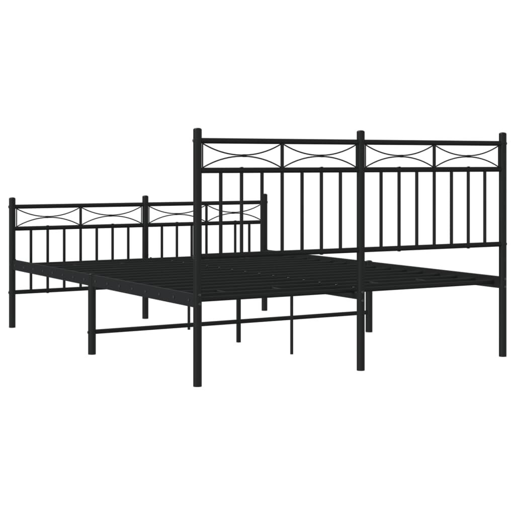 vidaXL Metal Bed Frame without Mattress with Footboard Black 135x190cm