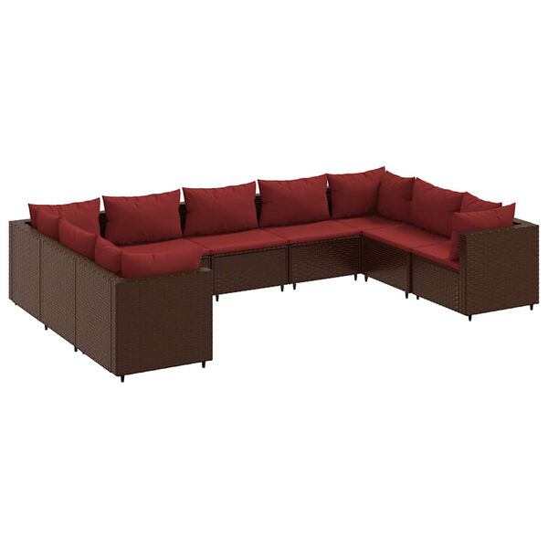 vidaXL 9 Piece Garden Lounge Set with Cushions Brown Poly Rattan