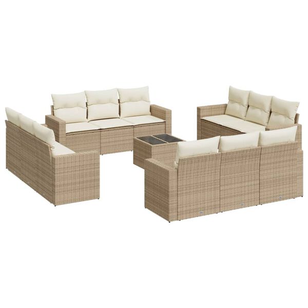 vidaXL 13 Piece Garden Sofa Set with Cushions Beige Poly Rattan