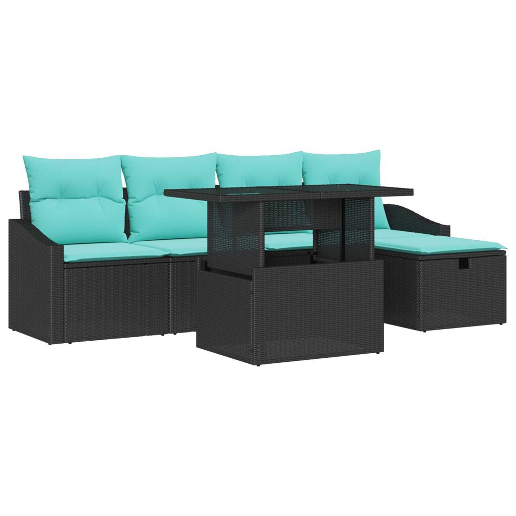 vidaXL 6 Piece Garden Sofa Set with Cushions Black Poly Rattan