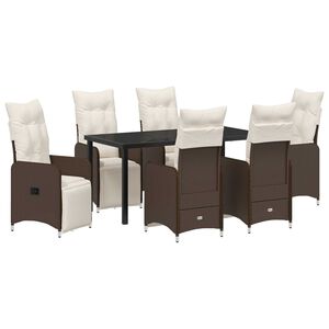 vidaXL Garden Dining Set with Cushion 7 pcs Brown Poly Rattan