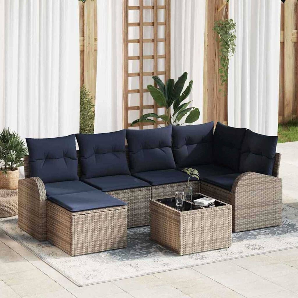 vidaXL Garden Sofa Set with Cushion 7 pcs Grey Poly rattan