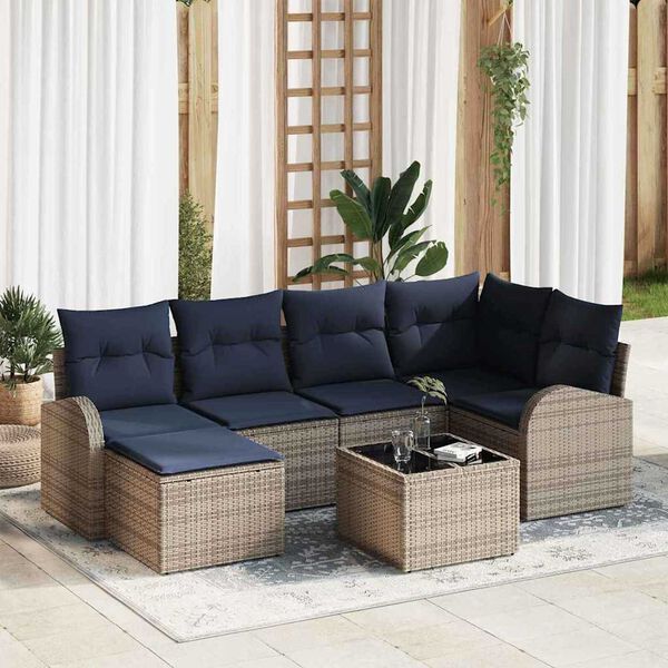 vidaXL Garden Sofa Set with Cushion 7 pcs Grey Poly rattan