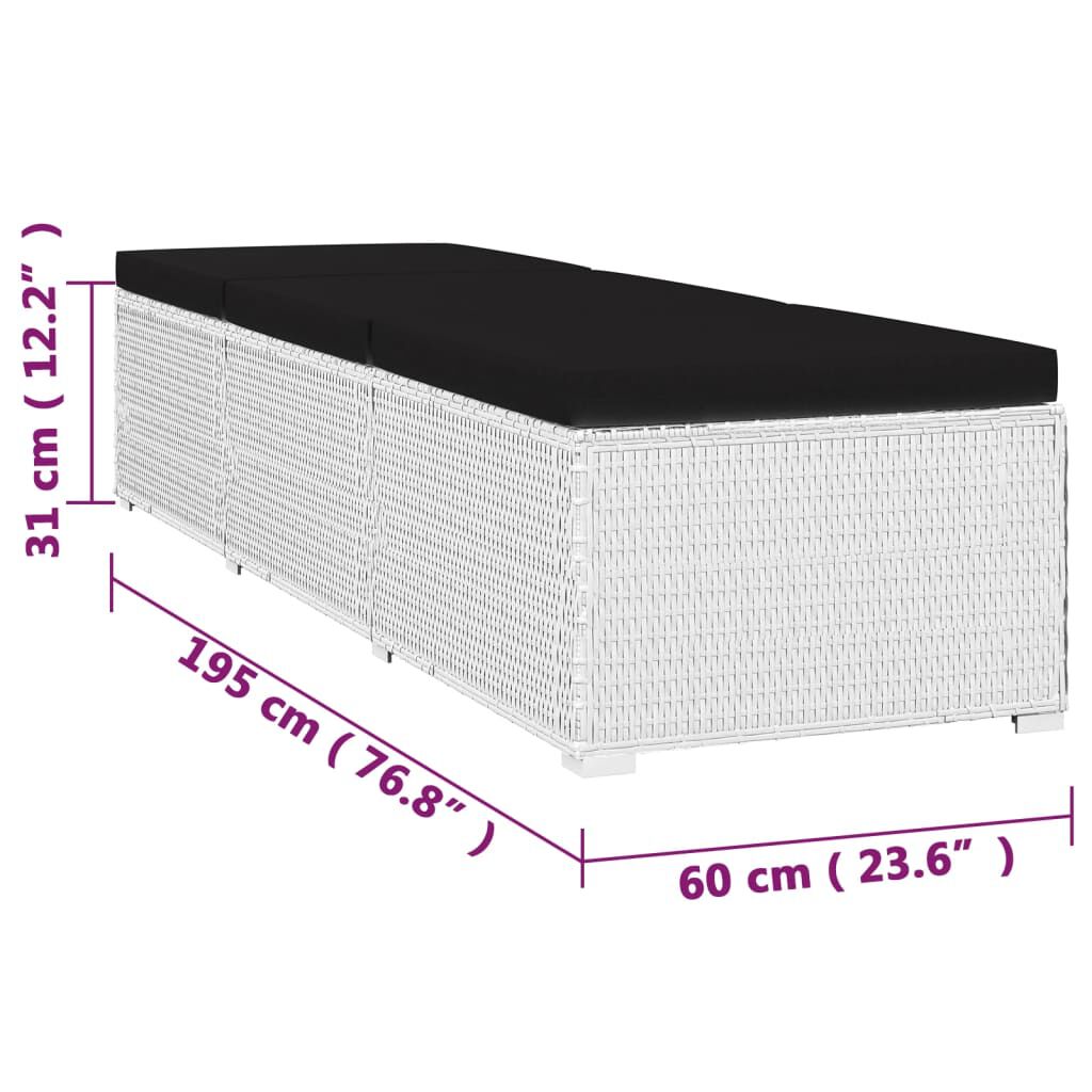 vidaXL 3 Piece Garden Sun Loungers with Tea Table Poly Rattan White