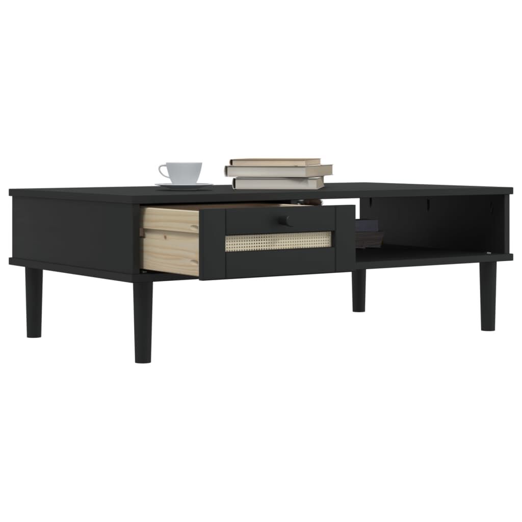 vidaXL Coffee Table SENJA Rattan Look Black 100x55x33 cm Solid Wood