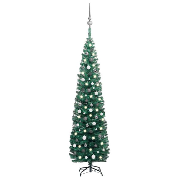 vidaXL Slim Artificial Pre-lit Christmas Tree with Ball Set Green 240 cm