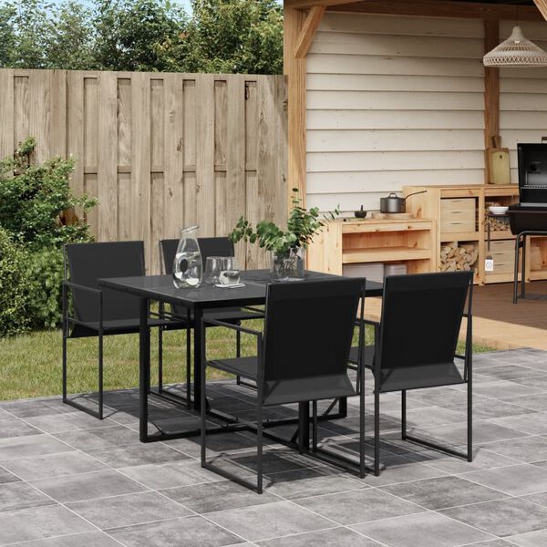 vidaXL 5 Piece Garden Dining Set Black Textilene