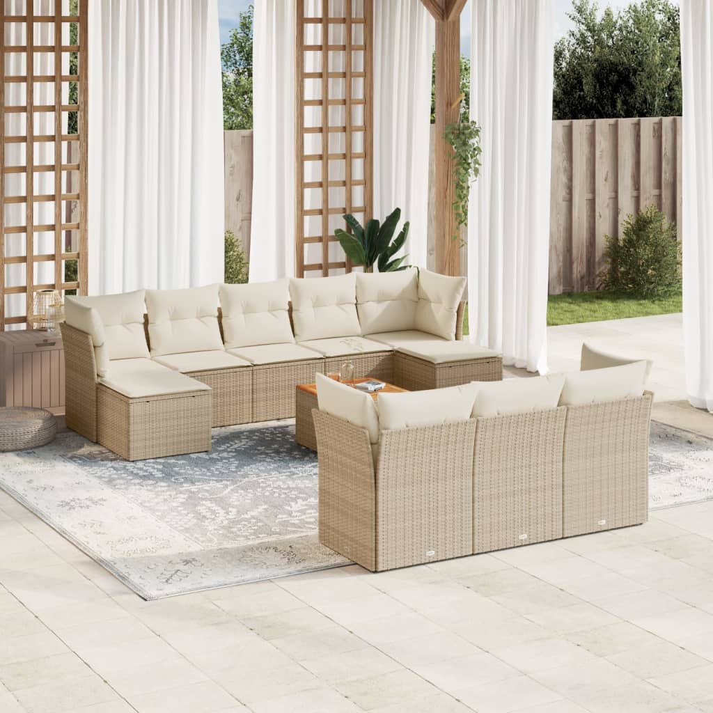 vidaXL 11 Piece Garden Sofa Set with Cushions Beige Poly Rattan