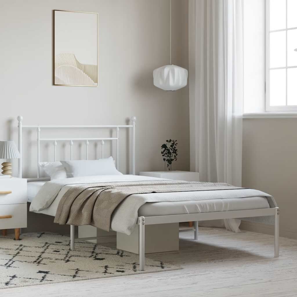 vidaXL Metal Bed Frame without Mattress with Headboard White 100x200cm
