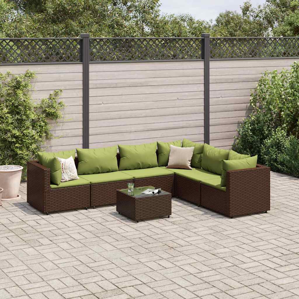 vidaXL 7 Piece Garden Lounge Set with Cushions Brown Poly Rattan