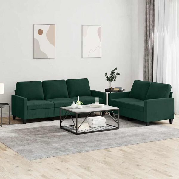 vidaXL 2 Piece Sofa Set with Cushions Dark Green Velvet