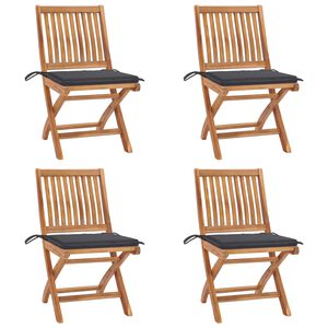vidaXL Folding Garden Chairs with Cushions 4 pcs Solid Teak Wood