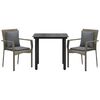 vidaXL 3 Piece Garden Dining Set with Cushions Black and Grey Poly Rattan