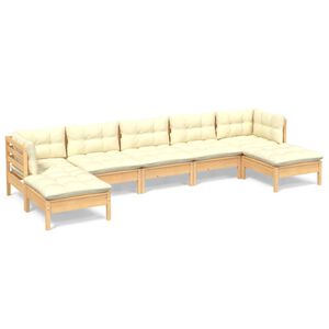 vidaXL 7 Piece Garden Lounge Set with Cream Cushions Pinewood