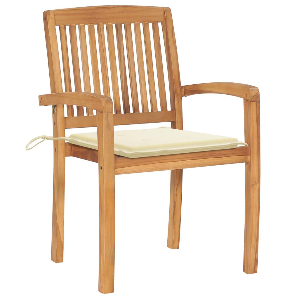 vidaXL Stacking Garden Chairs with Cushions 6 pcs Solid Teak Wood
