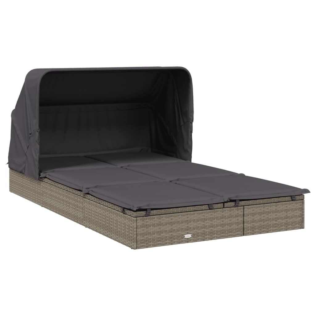 vidaXL 2-Person Sunbed with Foldable Roof Grey 213x118x97 cm Poly Rattan