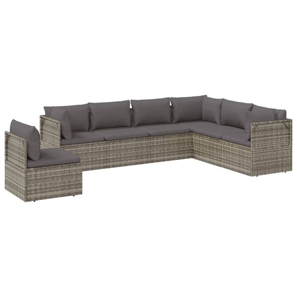 vidaXL 7 Piece Garden Lounge Set with Cushions Grey Poly Rattan
