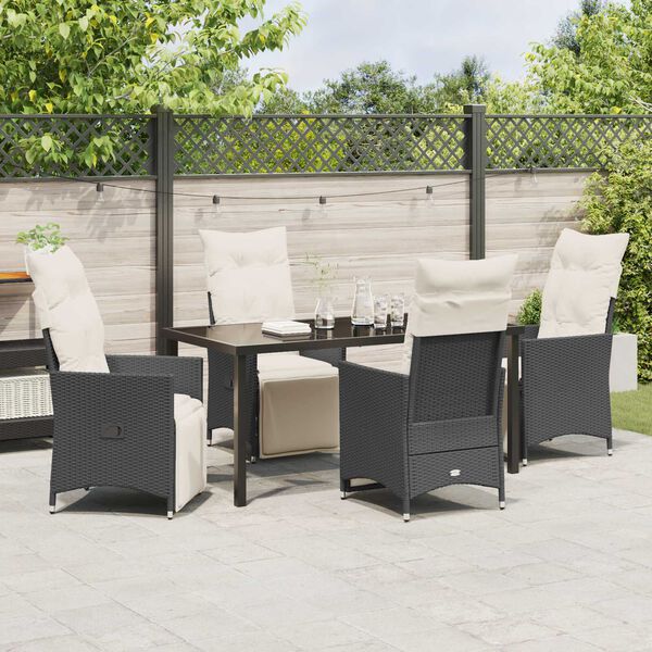 vidaXL Garden Dining Set with Cushion 5 pcs Black Poly Rattan