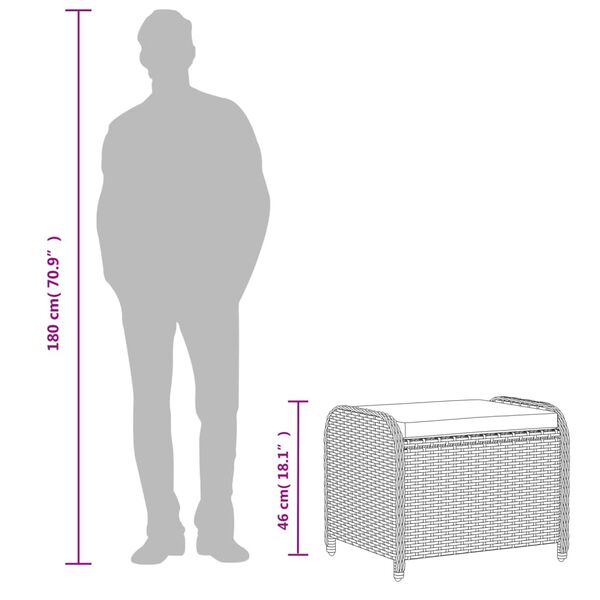 vidaXL Garden Stool with Cushion Grey 58x46x46 cm Poly Rattan