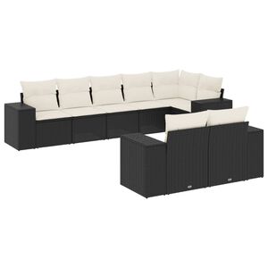 vidaXL 8 Piece Garden Sofa Set with Cushions Black Poly Rattan