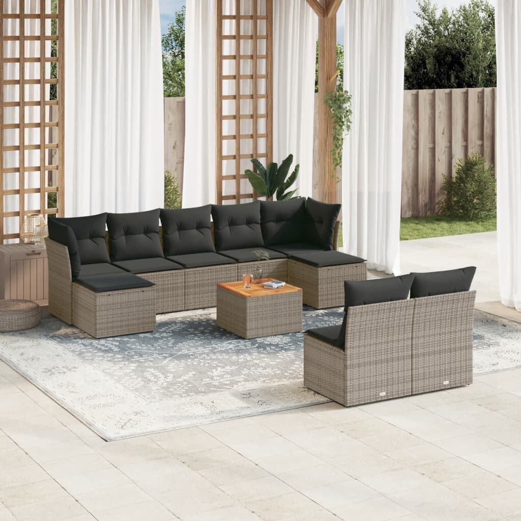 vidaXL 10 Piece Garden Sofa Set with Cushions Grey Poly Rattan