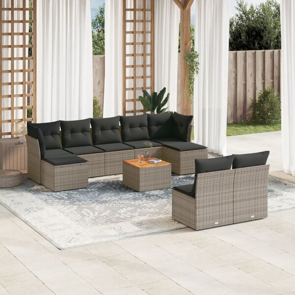 vidaXL 10 Piece Garden Sofa Set with Cushions Grey Poly Rattan