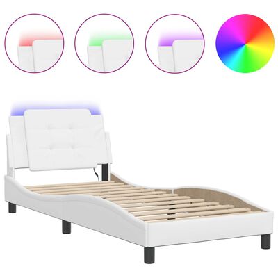 vidaXL Bed Frame with LED without Mattress White 100x190 cm