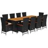 vidaXL 11 Piece Garden Dining Set with Cushions Black Poly Rattan