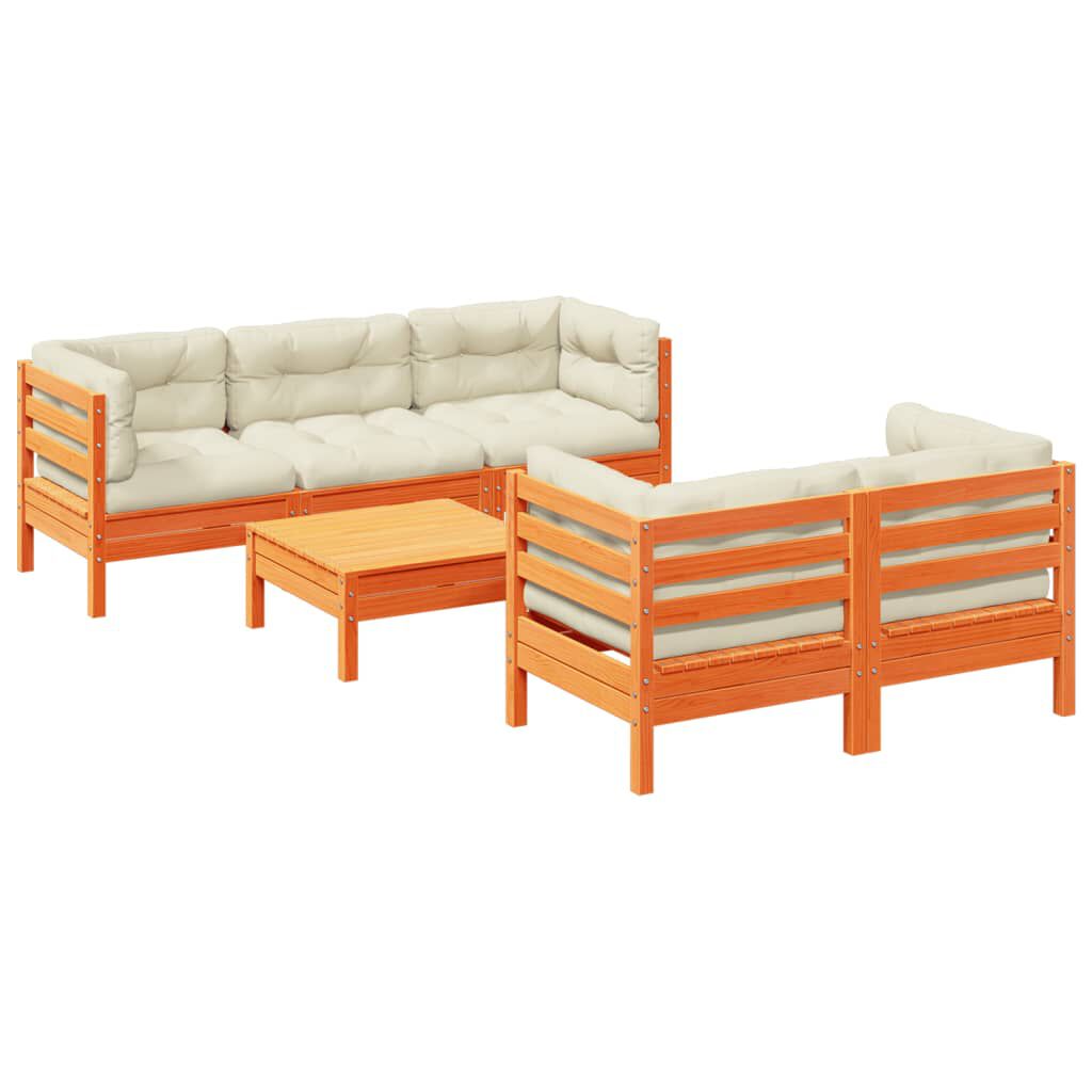 vidaXL 6 Piece Garden Sofa Set with Cushions Wax Brown Solid Wood Pine