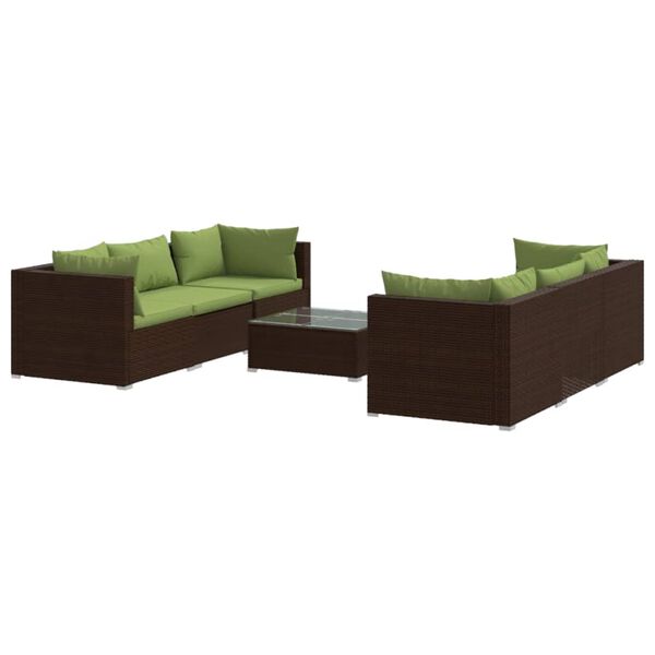 vidaXL 7 Piece Garden Lounge Set with Cushions Poly Rattan Brown