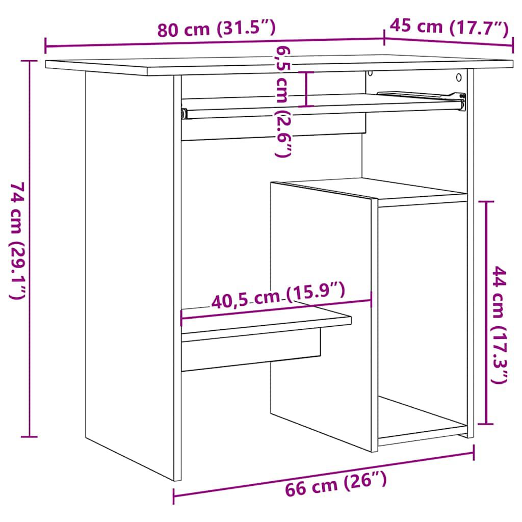vidaXL Desk High Gloss Grey 80x45x74 cm Engineered Wood