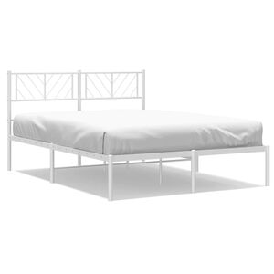 vidaXL Metal Bed Frame without Mattress with Headboard White 135x190cm