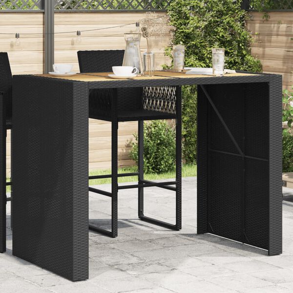 vidaXL Garden Bar Table with Acacia Wood Top Black 145x80x110 cm Poly Rattan
