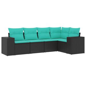 vidaXL 5 Piece Garden Sofa Set with Cushions Black Poly Rattan