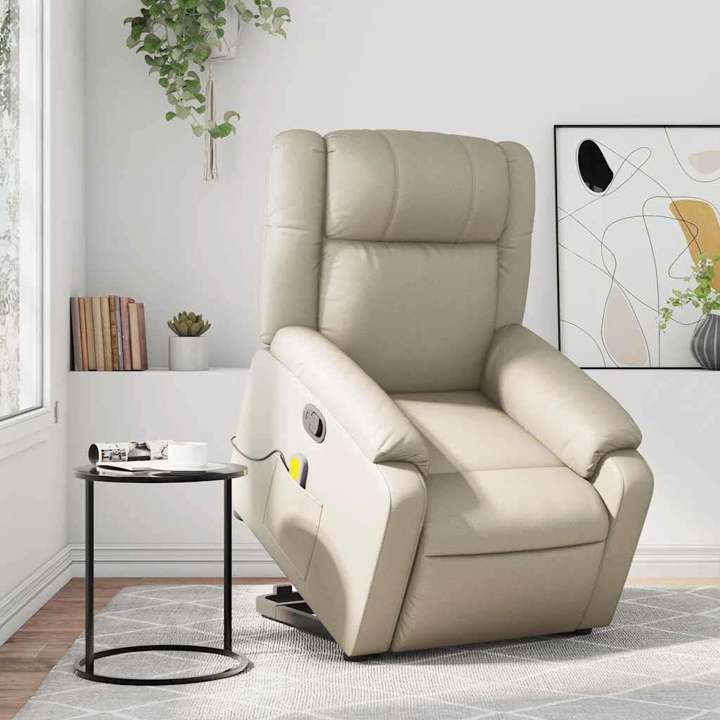vidaXL Stand up Massage Recliner Chair Cream Faux Leather
