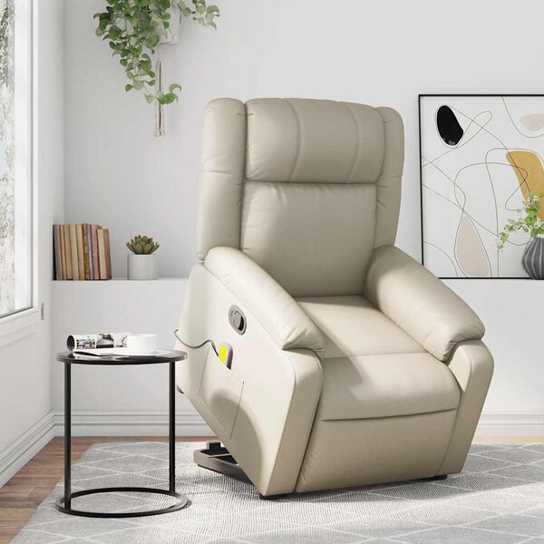 vidaXL Stand up Massage Recliner Chair Cream Faux Leather
