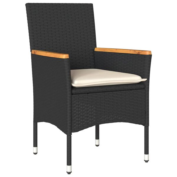 vidaXL 3 Piece Bistro Set with Cushions Black Poly Rattan and Glass