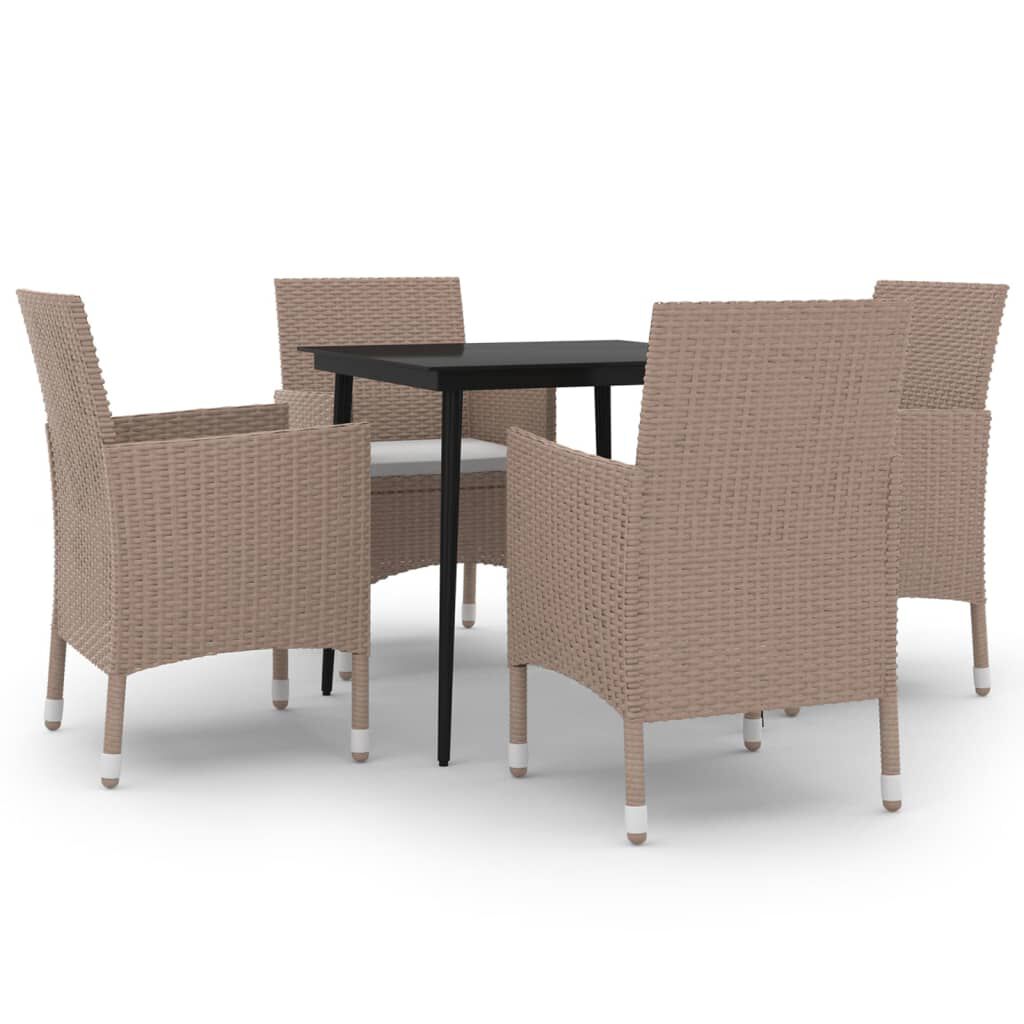vidaXL 5 Piece Garden Dining Set with Cushions Poly Rattan and Glass