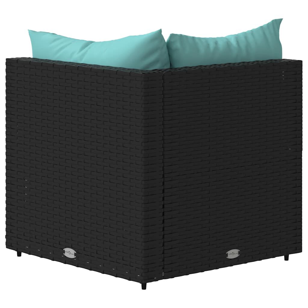 vidaXL Garden Corner Sofa with Cushions Black Poly Rattan