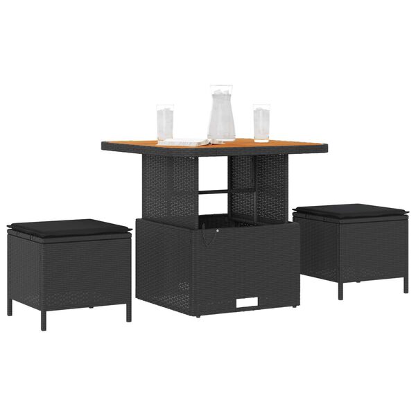 vidaXL Garden Dining Set 3 pcs Black Poly rattan