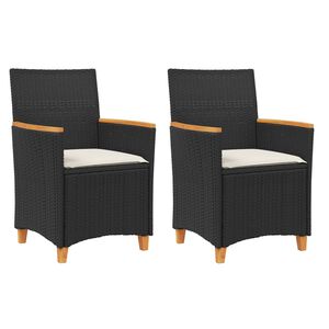 vidaXL Garden Chairs with Cushions 2 pcs Black Poly Rattan&Solid Wood