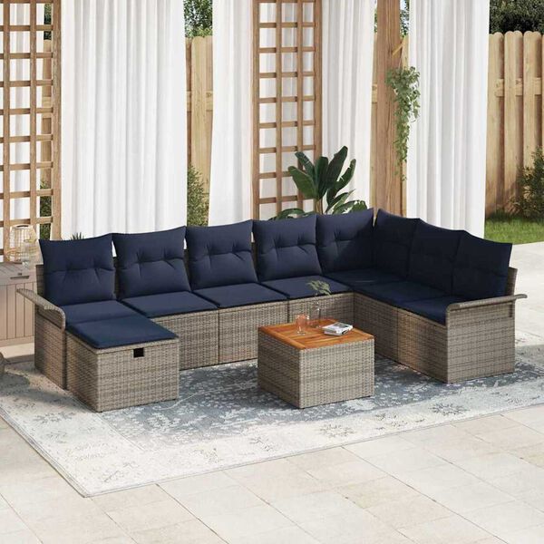 vidaXL Garden Sofa Set with Cushion 9 pcs Grey Poly rattan