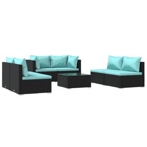 vidaXL 7 Piece Garden Lounge Set with Cushions Poly Rattan Black