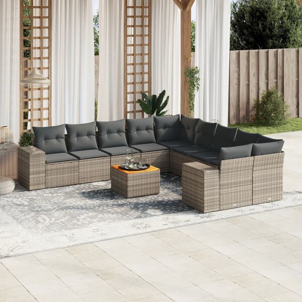 vidaXL 11 Piece Garden Sofa Set with Cushions Grey Poly Rattan