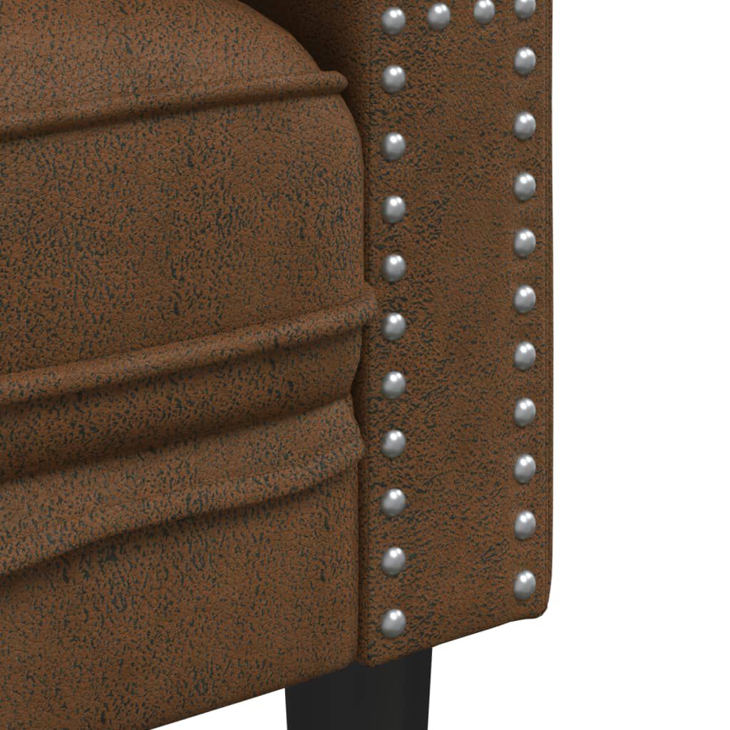 vidaXL Chesterfield Sofa with Bolsters 3-Seater Brown Faux Suede Leather