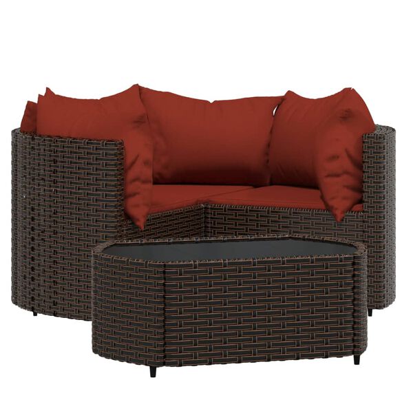 vidaXL 4 Piece Garden Lounge Set with Cushions Brown Poly Rattan