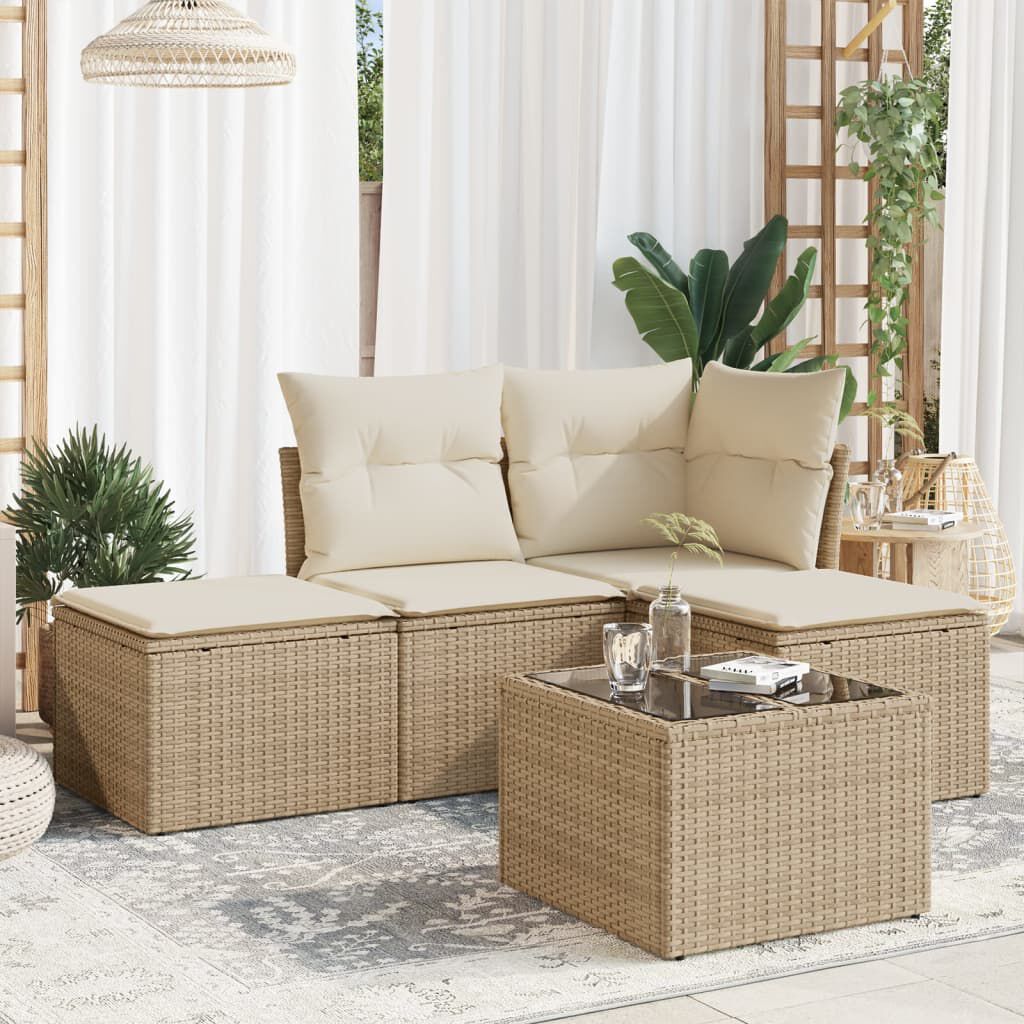 vidaXL 5 Piece Garden Sofa Set with Cushions Beige Poly Rattan