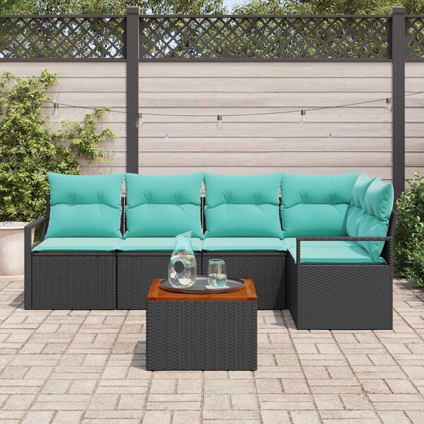 vidaXL Garden Sofa Set 6 pcs Black, turquoise